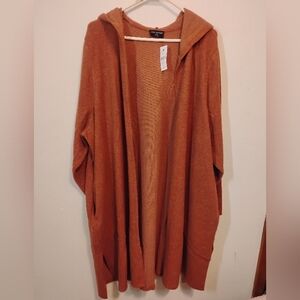 Lane Bryant Rust Hooded Open Front Cardigan Duster NWT Plus Size 26/28 Knit
